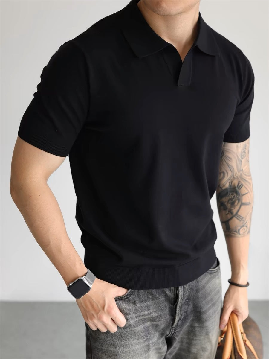 Men's Summer T-shirt with Lapel Collar