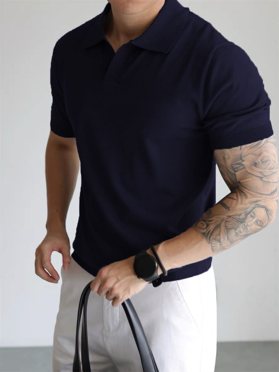 Men's Summer T-shirt with Lapel Collar