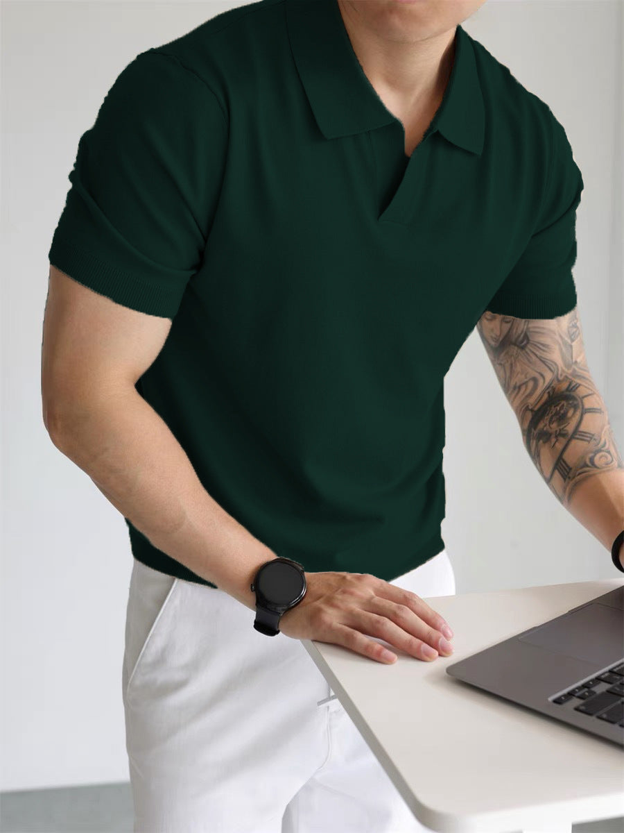 Men's Summer T-shirt with Lapel Collar