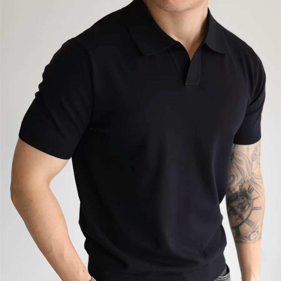 Men's Summer T-shirt with Lapel Collar